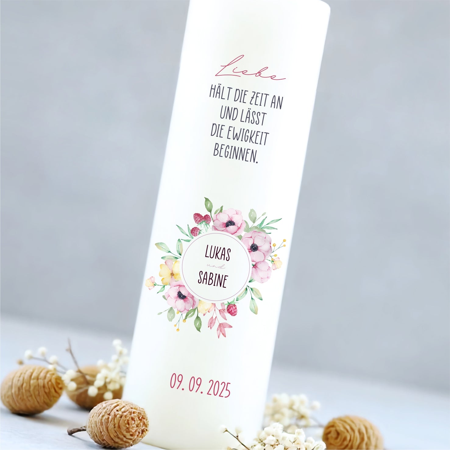 Hochzeitskerze | Blumenkranz