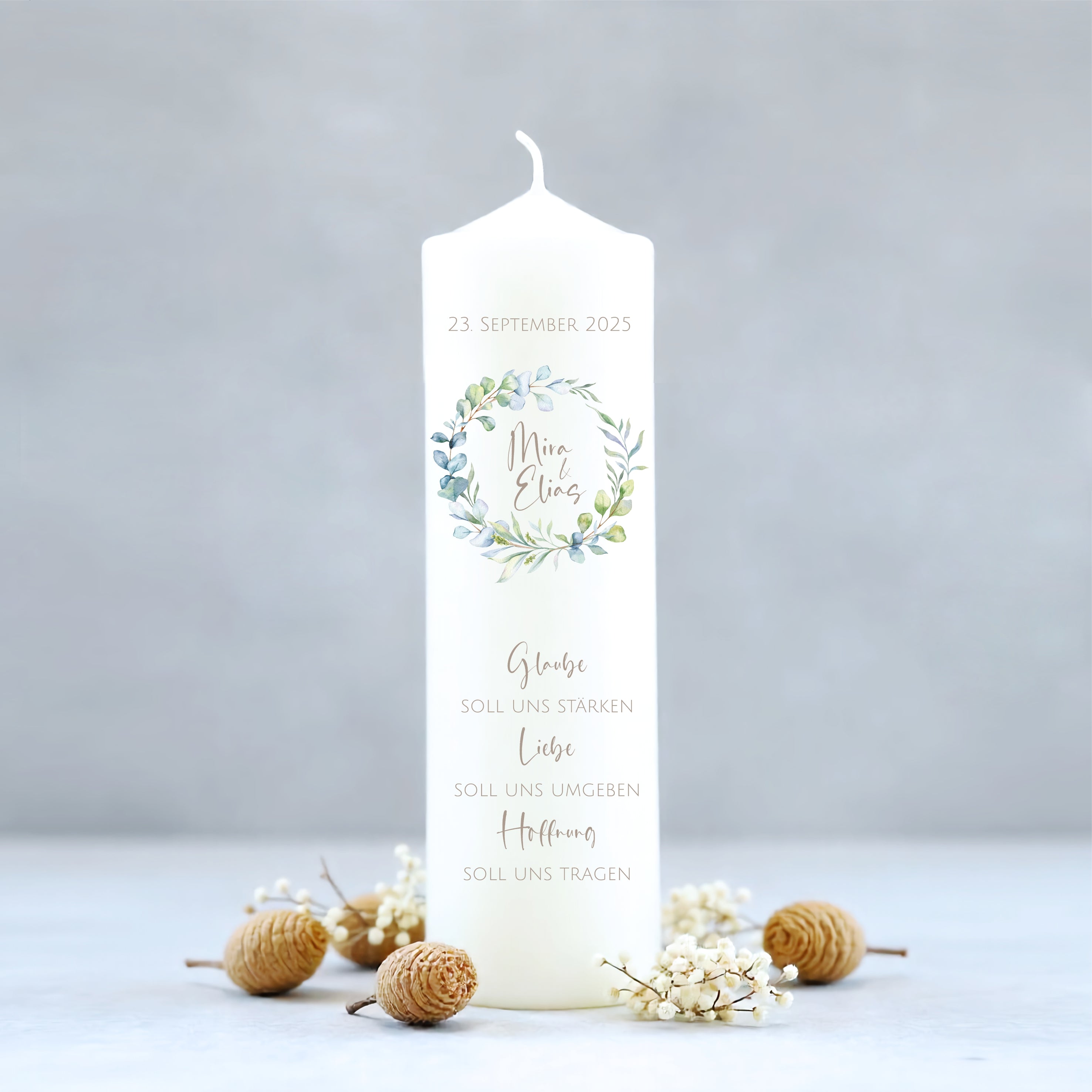 Hochzeitskerze | Blätterkranz