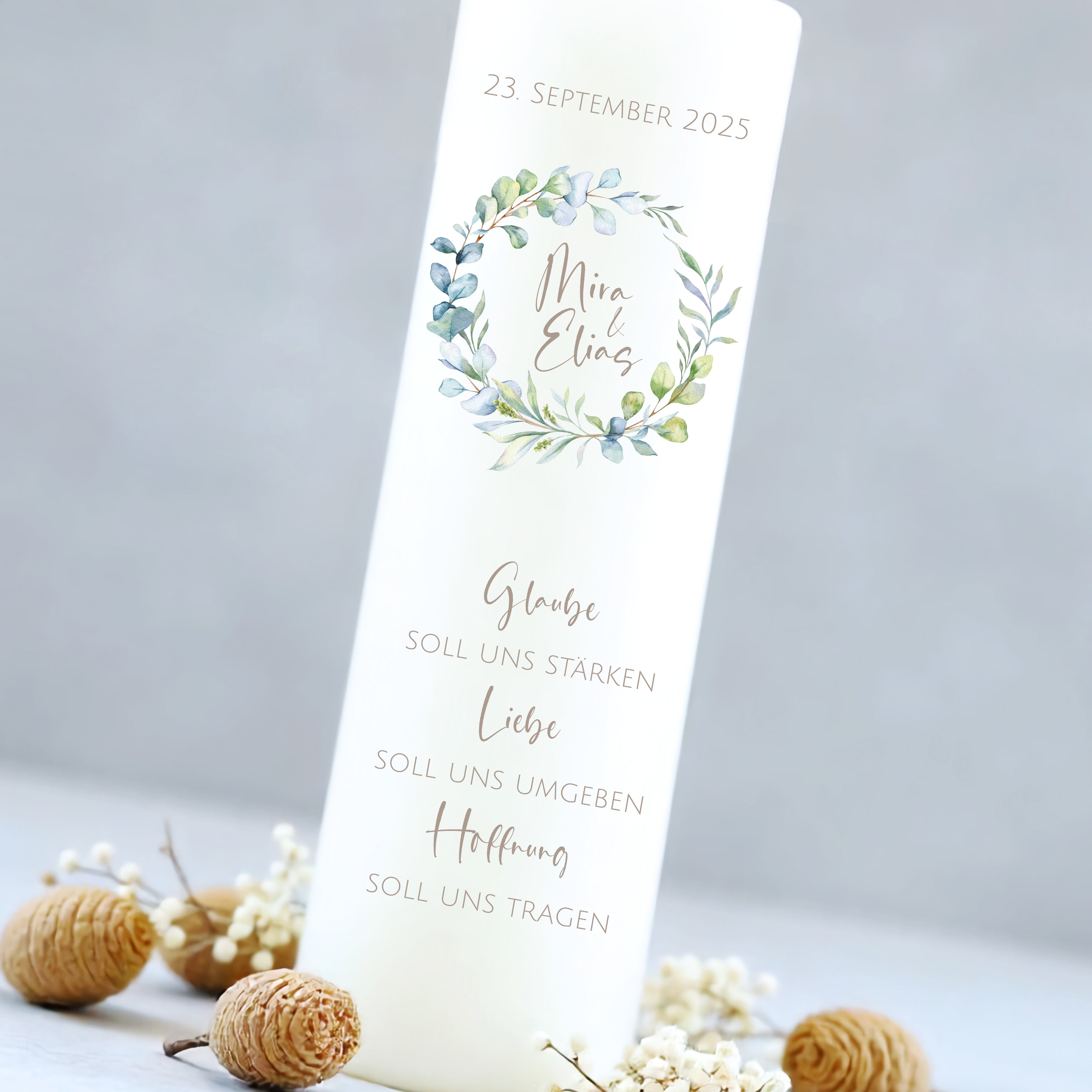 Hochzeitskerze | Blätterkranz