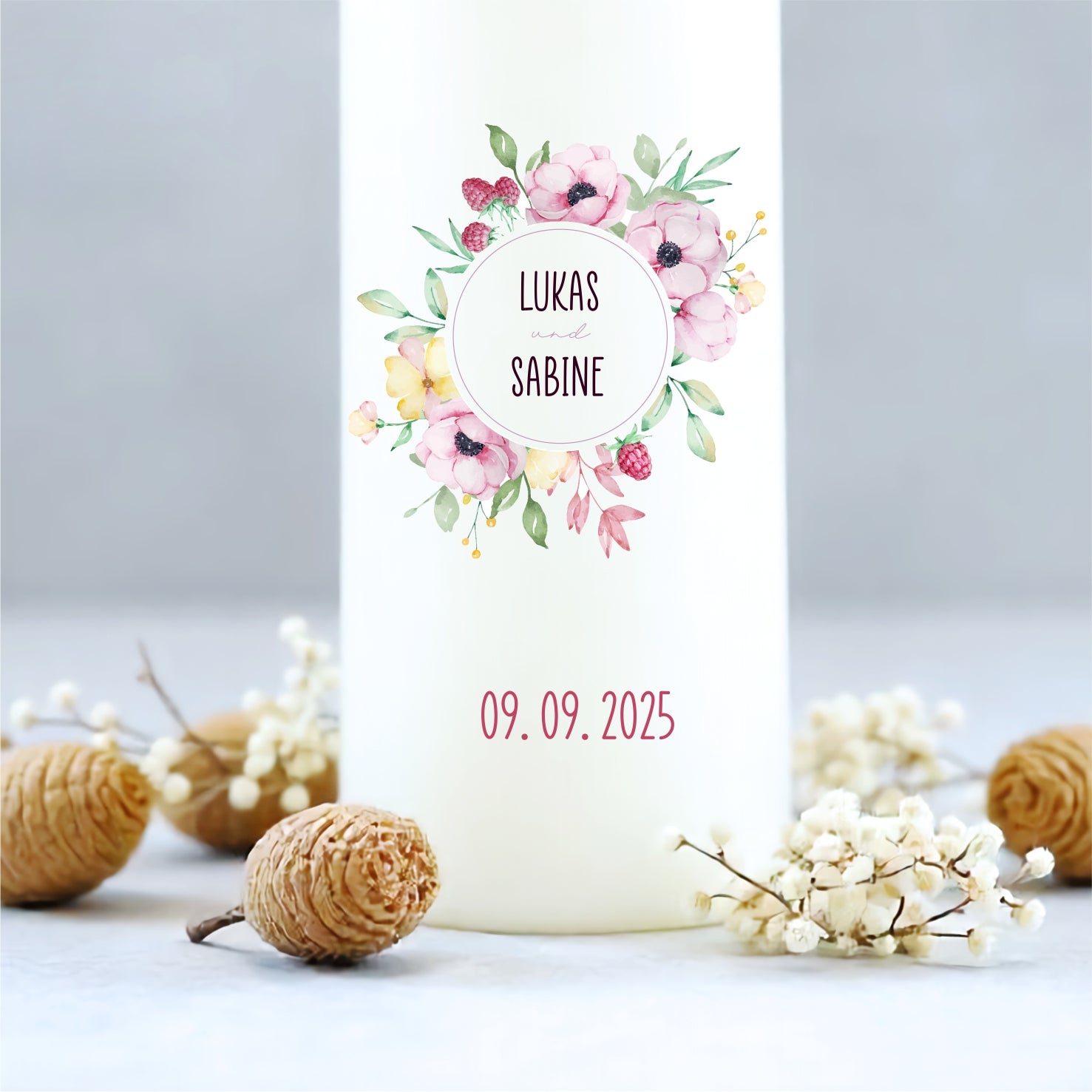 Hochzeitskerze | Blumenkranz