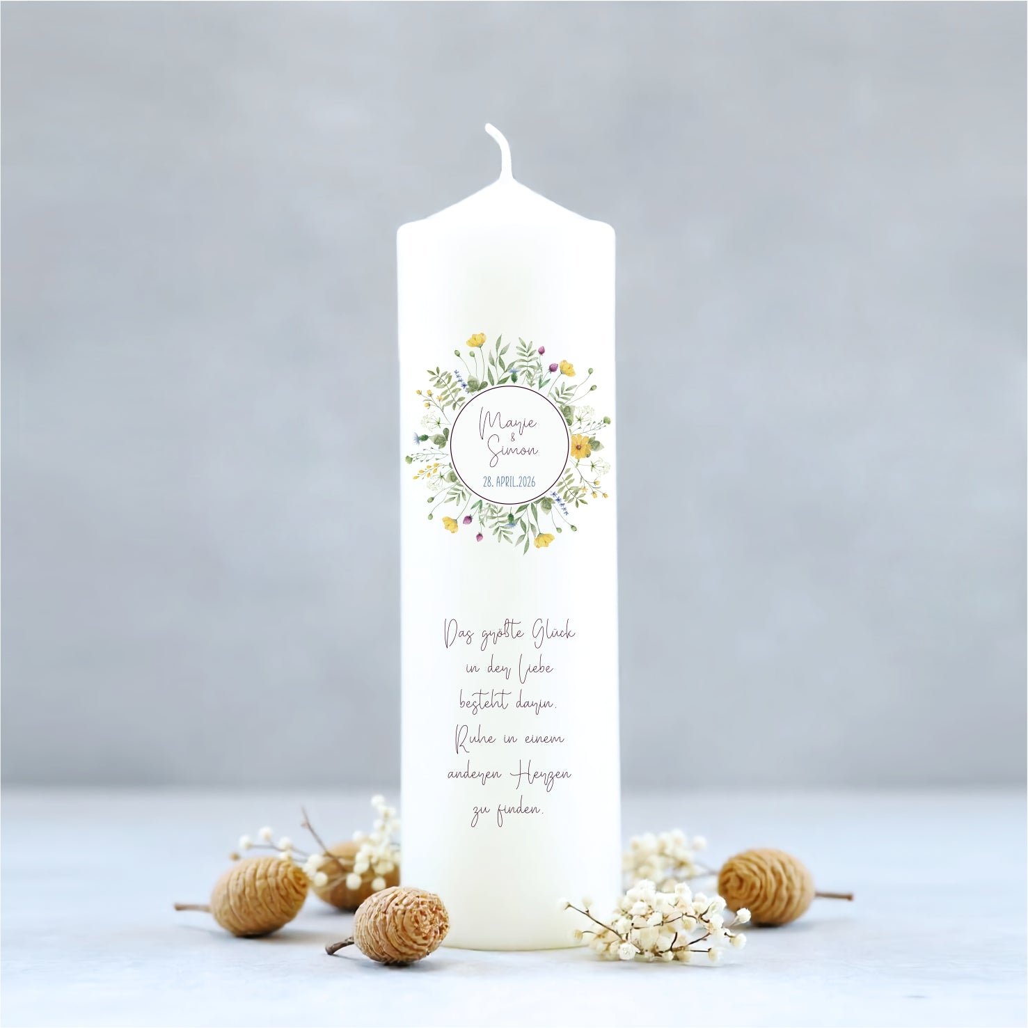 Hochzeitskerze | Wildblumenkranz