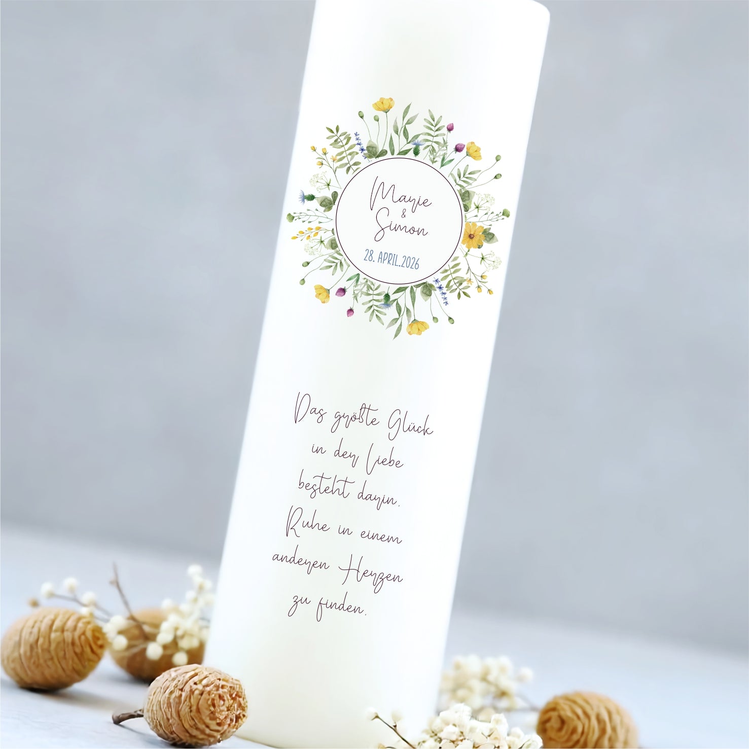 Hochzeitskerze | Wildblumenkranz