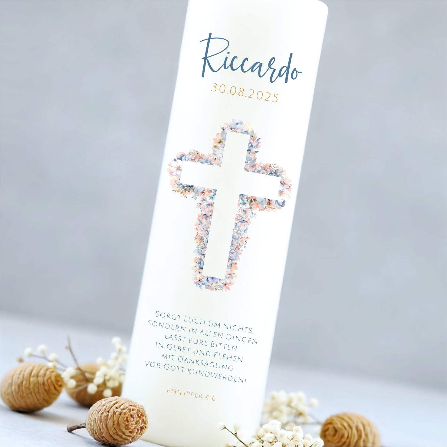 Taufkerze | Blumenkreuz / ♂